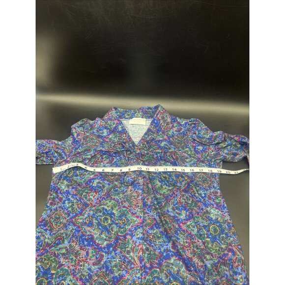VTG Miss Elaine At Home Colorful 3/4 Sleeve V-Neck Snap Front Robe Pockets Sz S - Picture 7 of 7